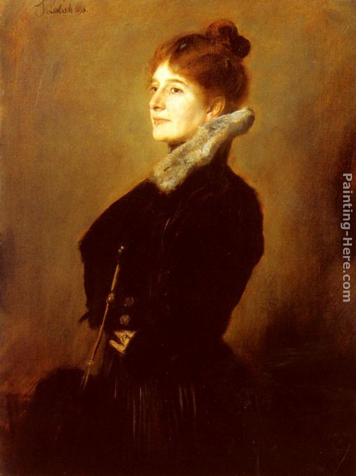 Franz von Lenbach Portrait Of A Lady Wearing A Black Coat With Fur Collar